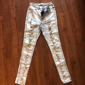 High waisted acid wash jeggings